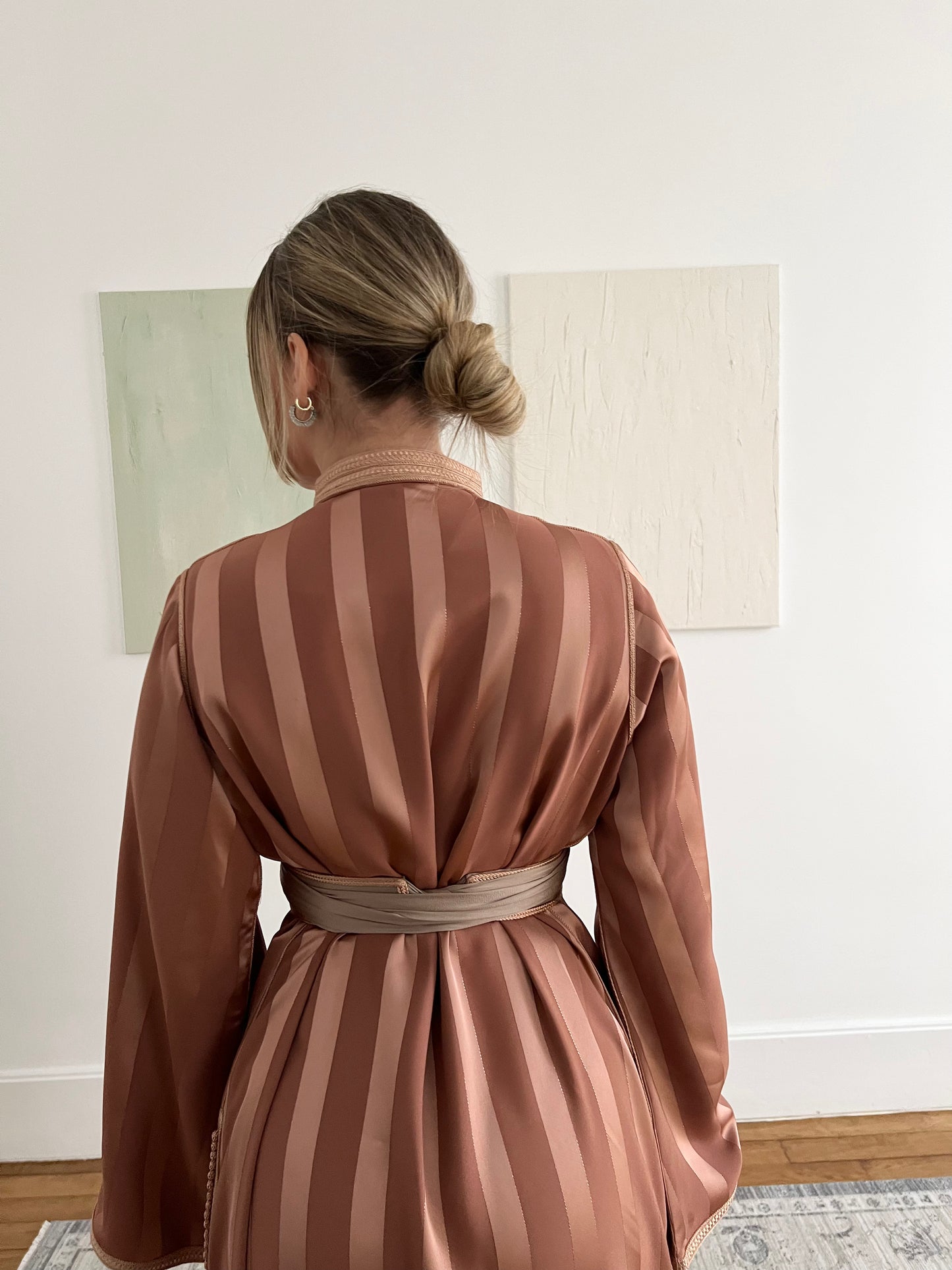 Caftan doublé en drap de soie - vieux rose