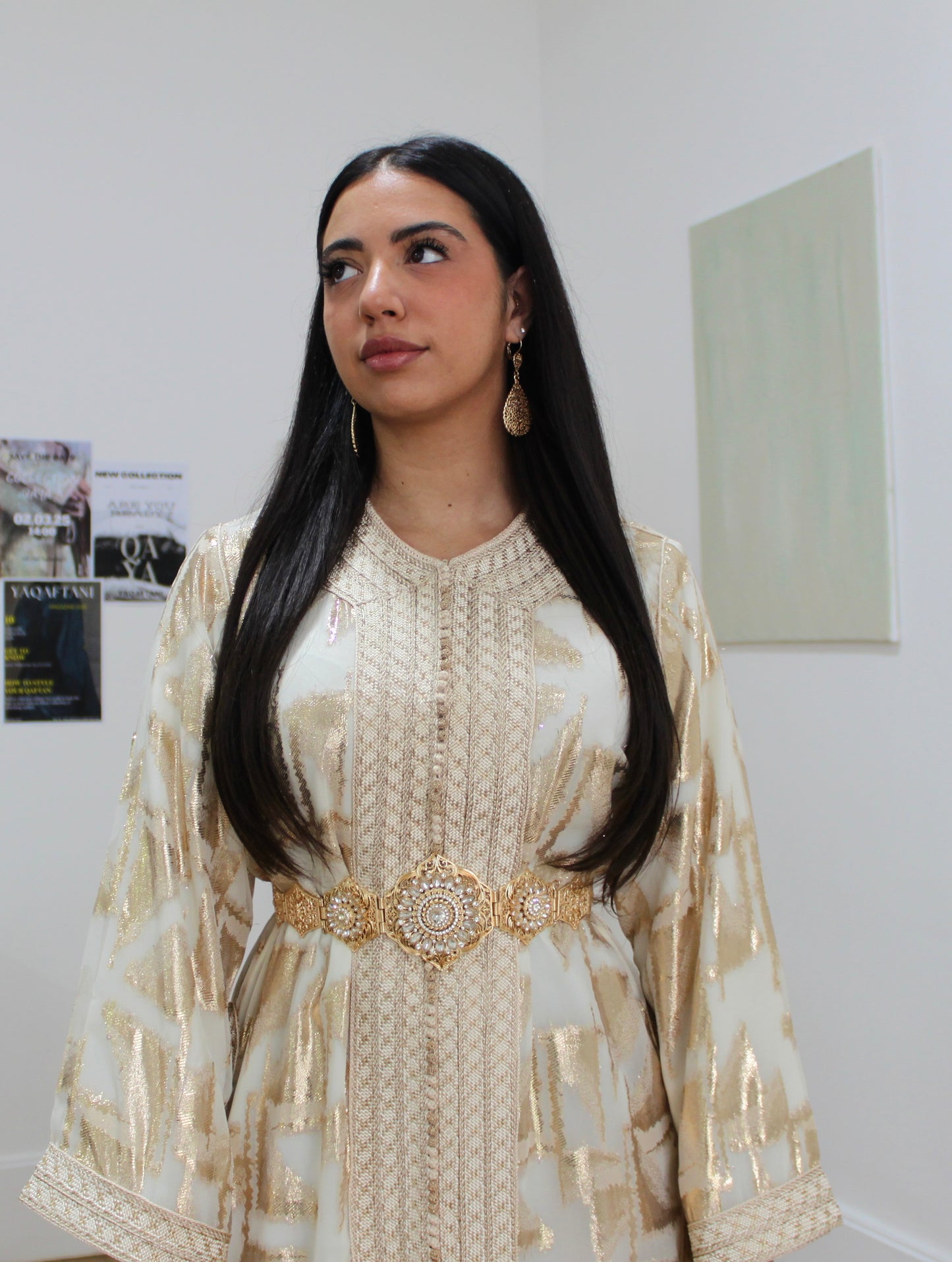 Takchita mousseline de soie à motifs - dorée
