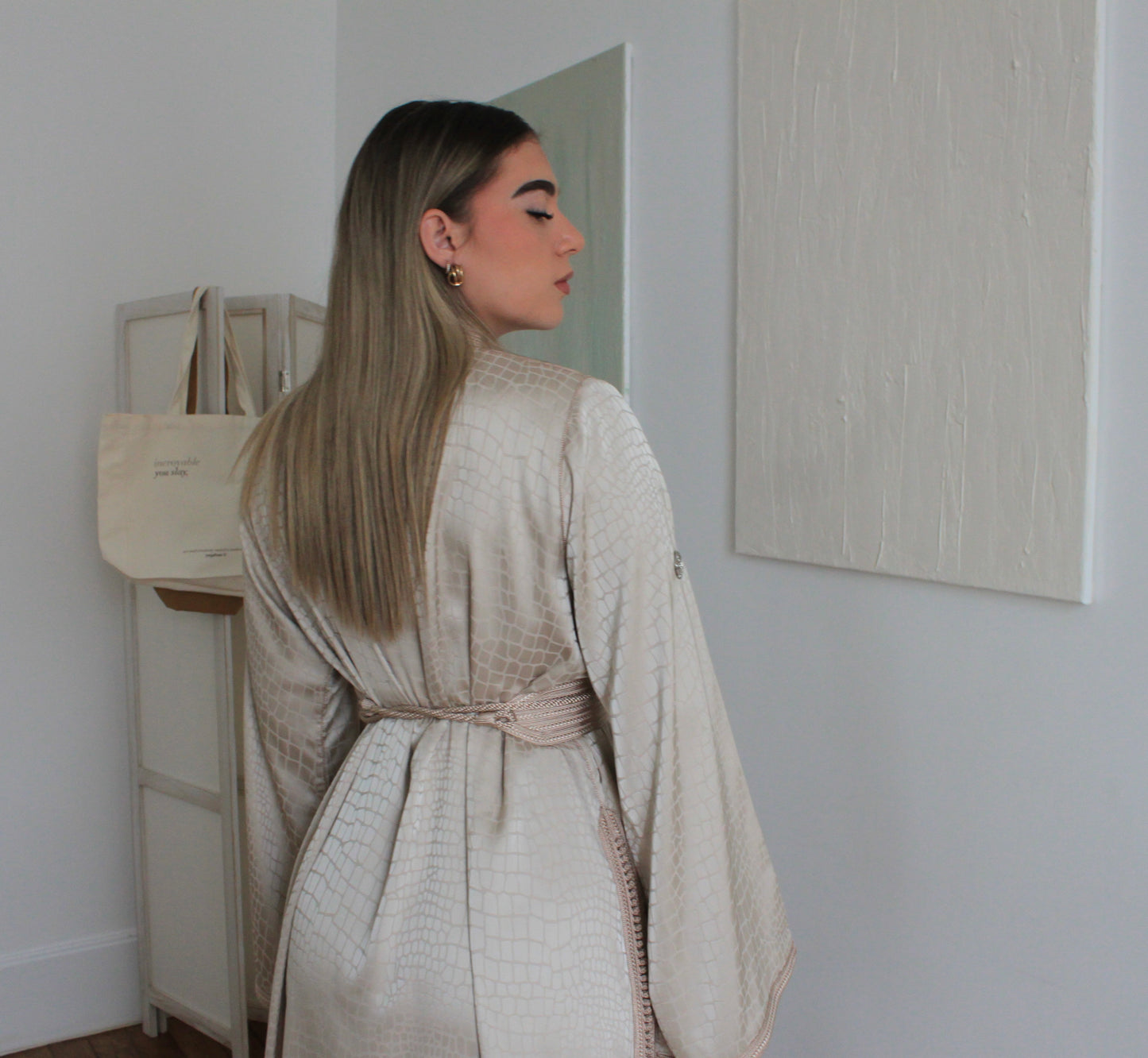 Caftan doublé en soie - nude
