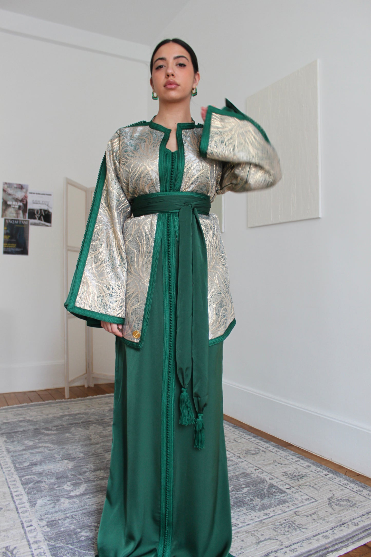 Caftan avec kimono court - vert