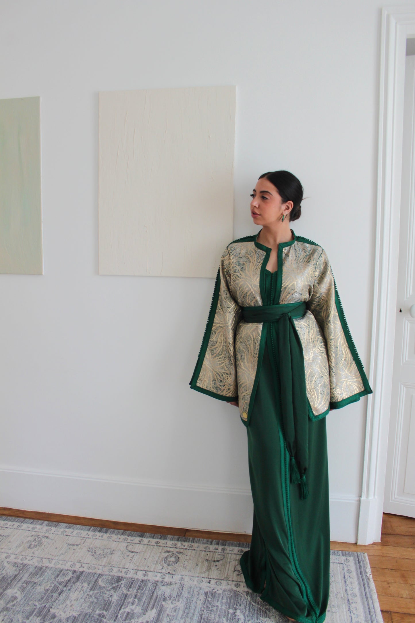 Caftan avec kimono court - vert