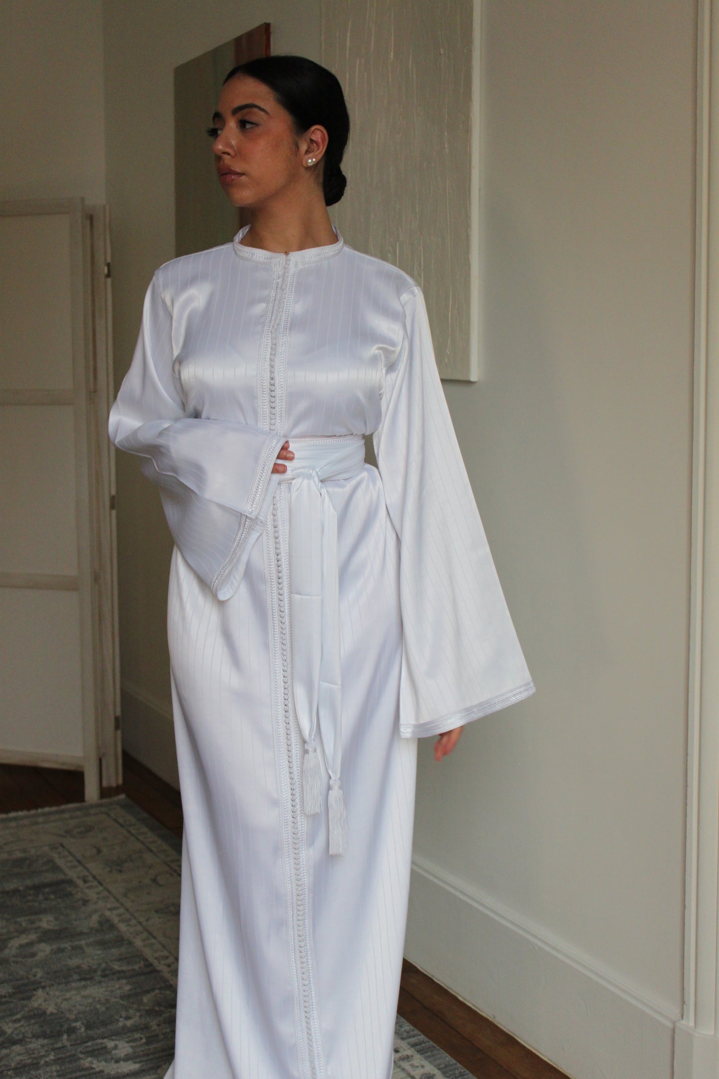 Caftan avec son kimono en brocard - blanc