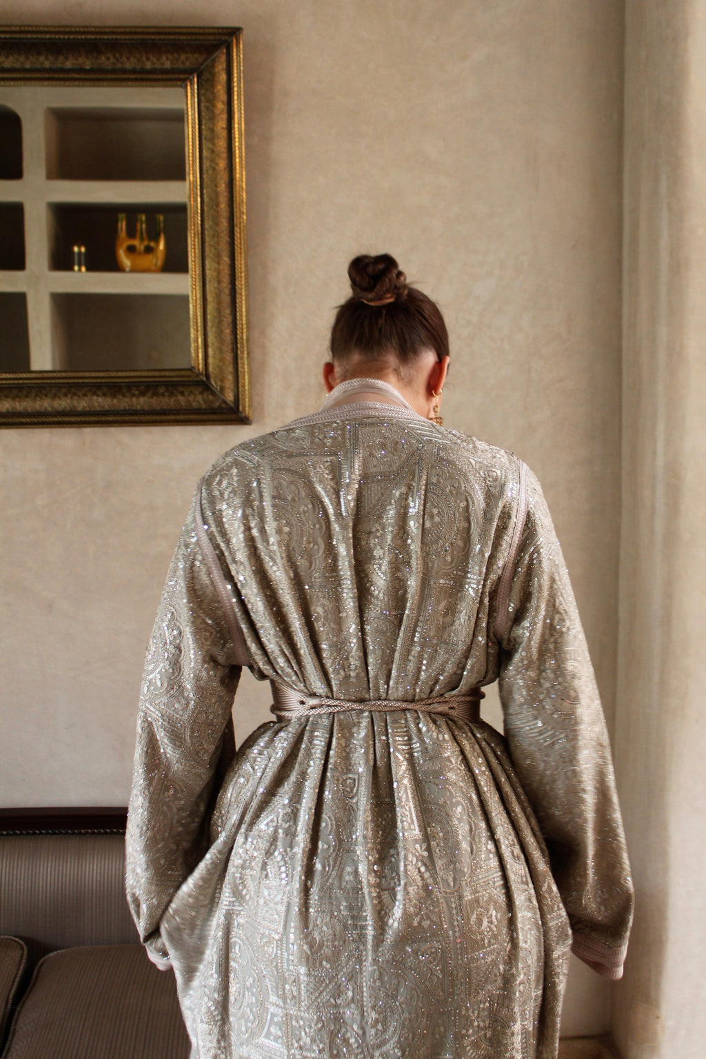 Caftan tulle brodée soie - cream