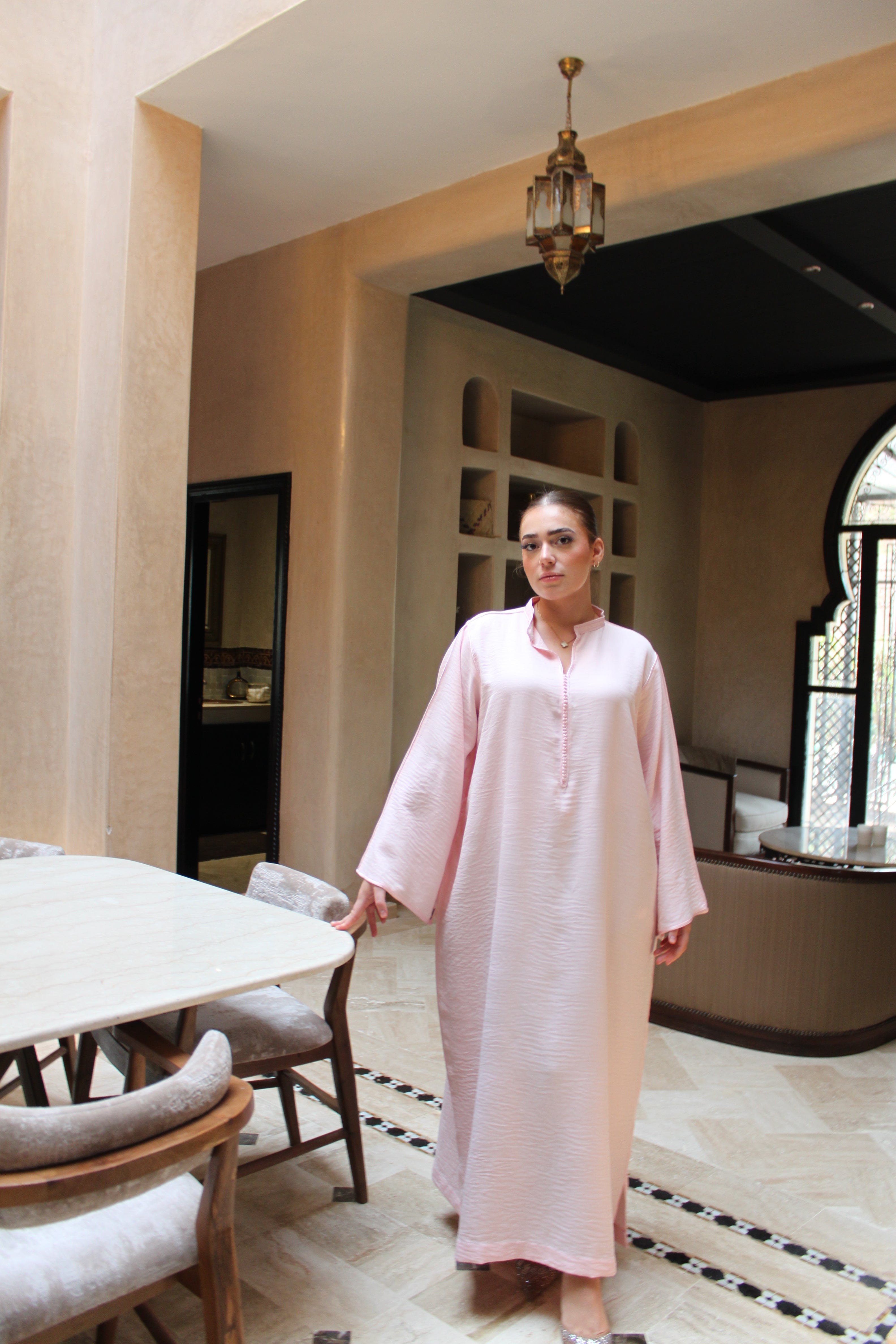 THE ESSENTIAL GANDOURA - lineen (baby pink)