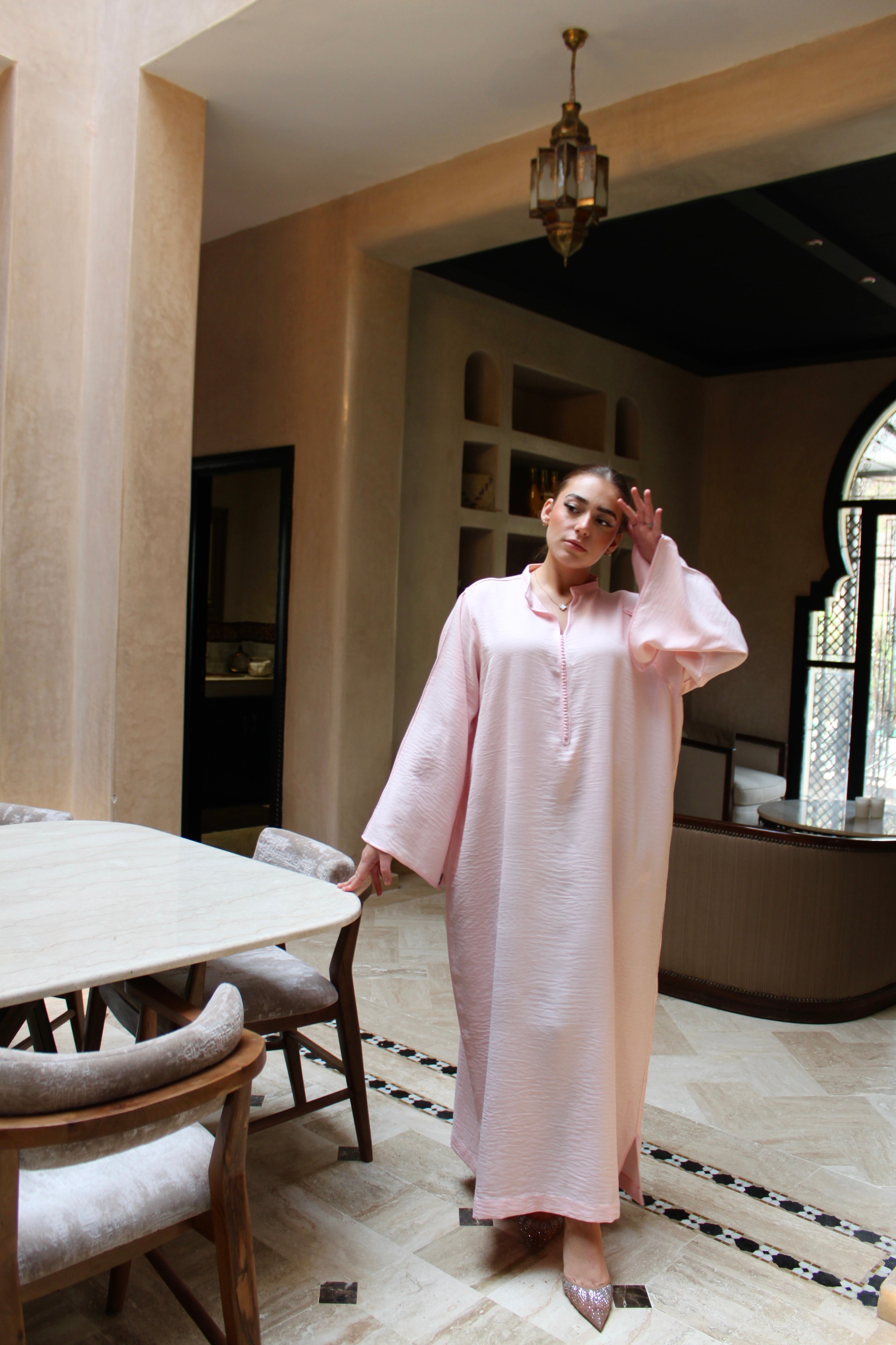 THE ESSENTIAL GANDOURA - lineen (baby pink)
