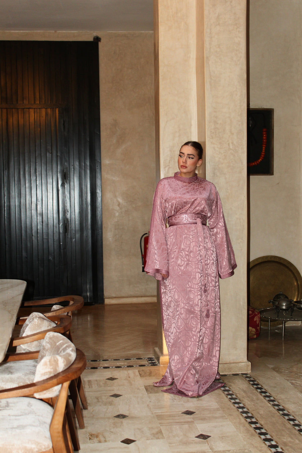 Caftan en jacquard - rose poudré