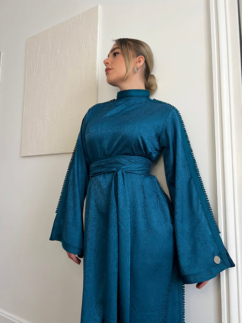 Caftan en jacquard - bleu canard