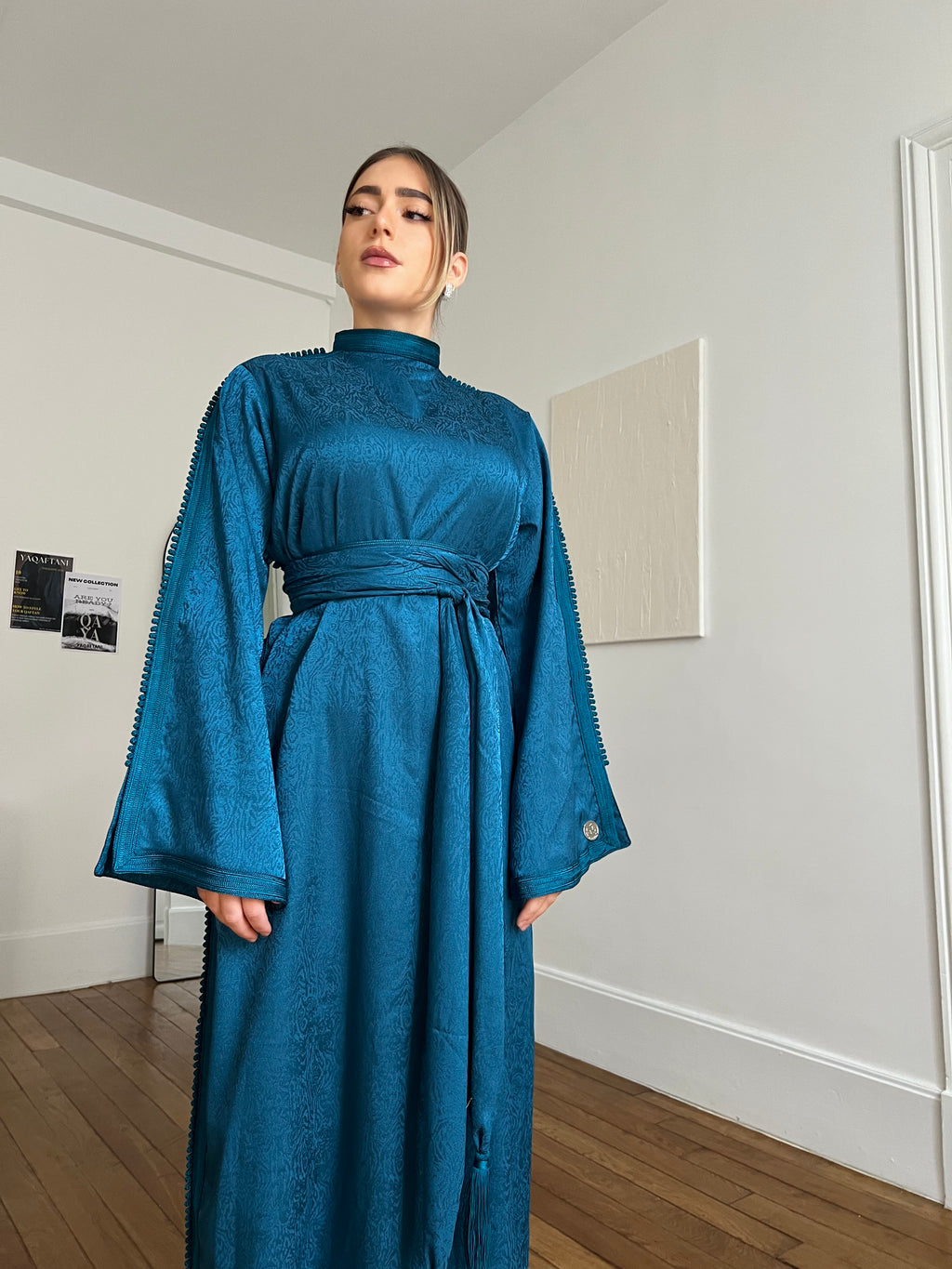 Caftan en jacquard - bleu canard