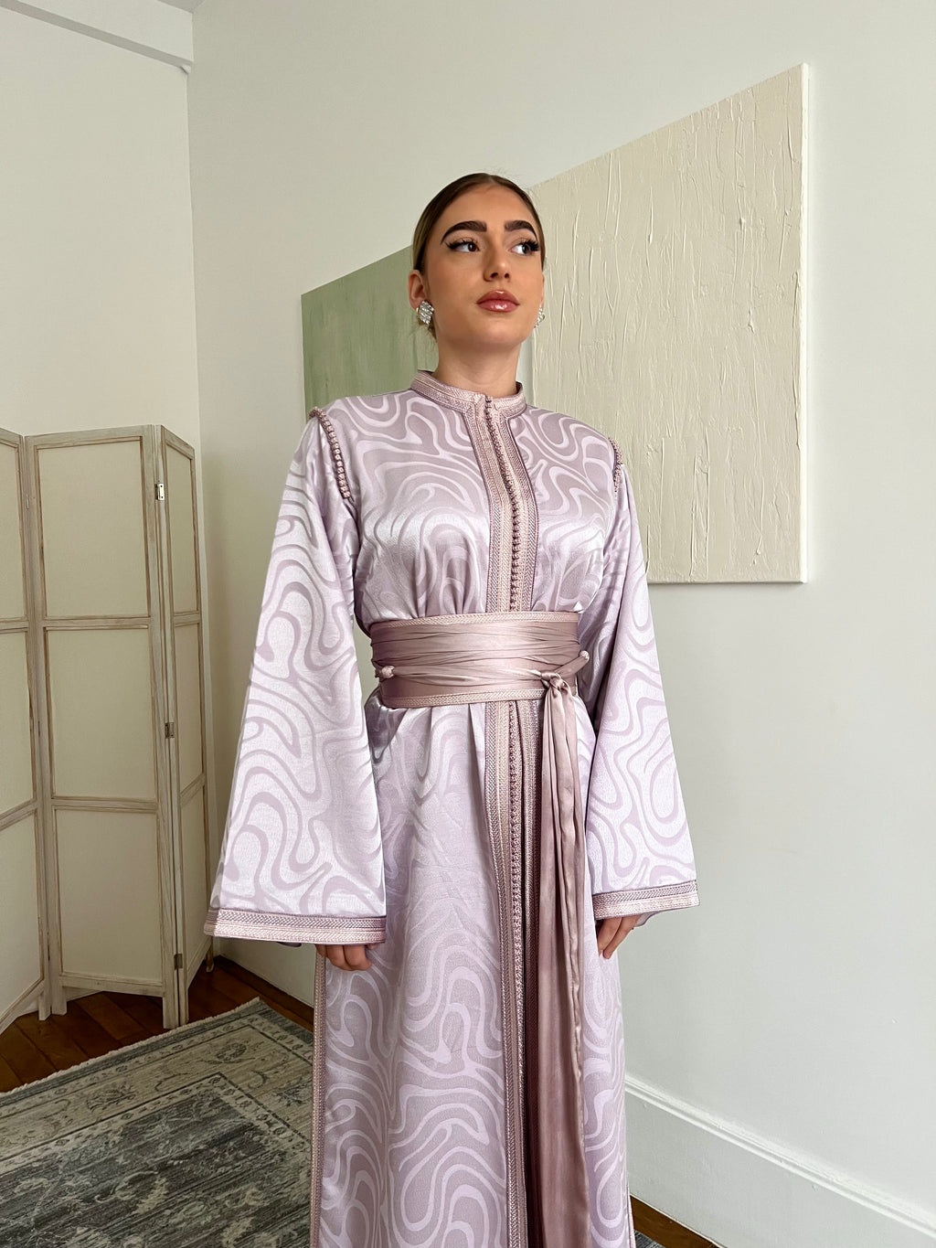 Caftan deux pièces en jacquard - lavande