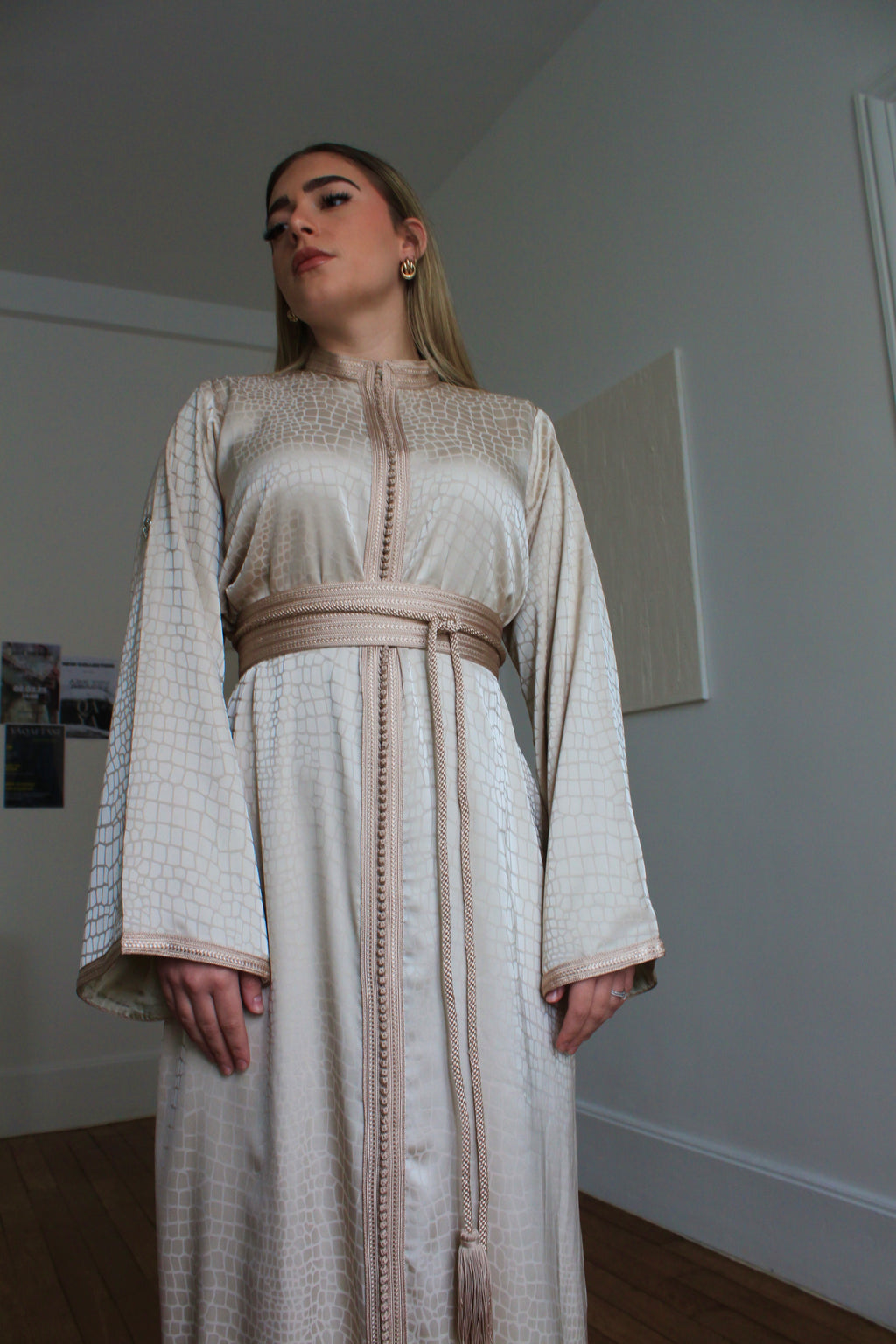 Caftan doublé en soie - nude