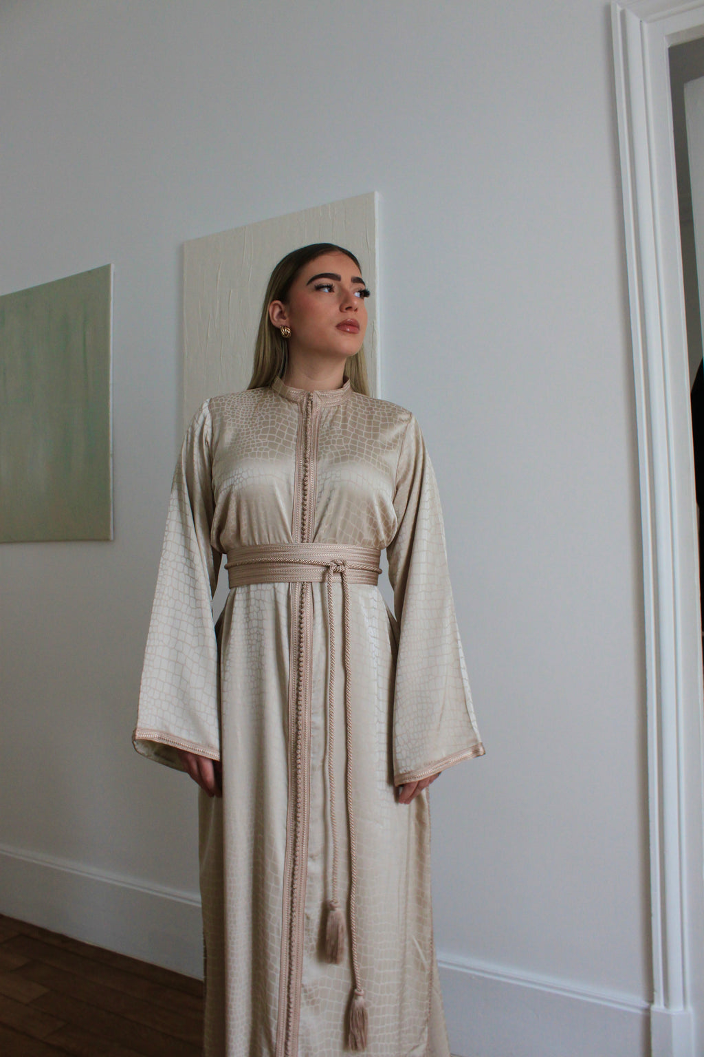 Caftan doublé en soie - nude