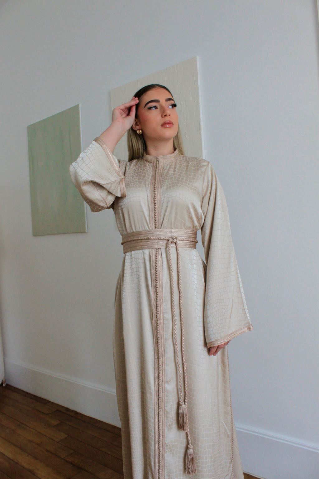 Caftan doublé en soie - nude