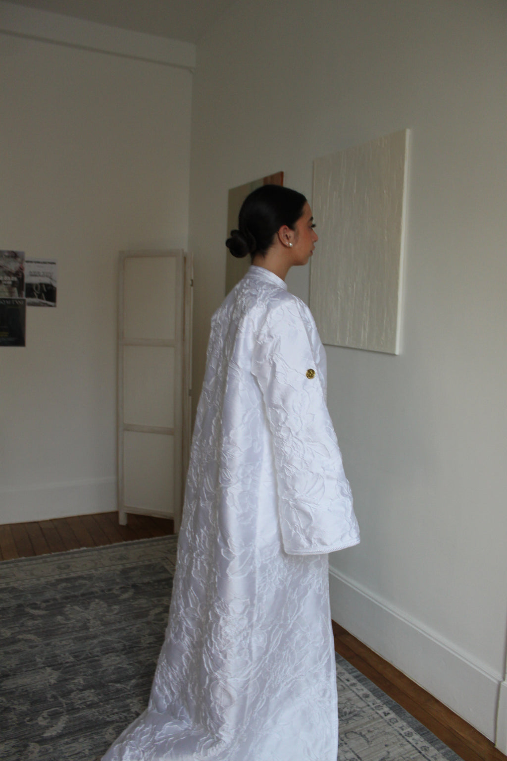Caftan avec son kimono en brocard - blanc
