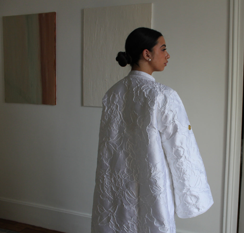 Caftan avec son kimono en brocard - blanc