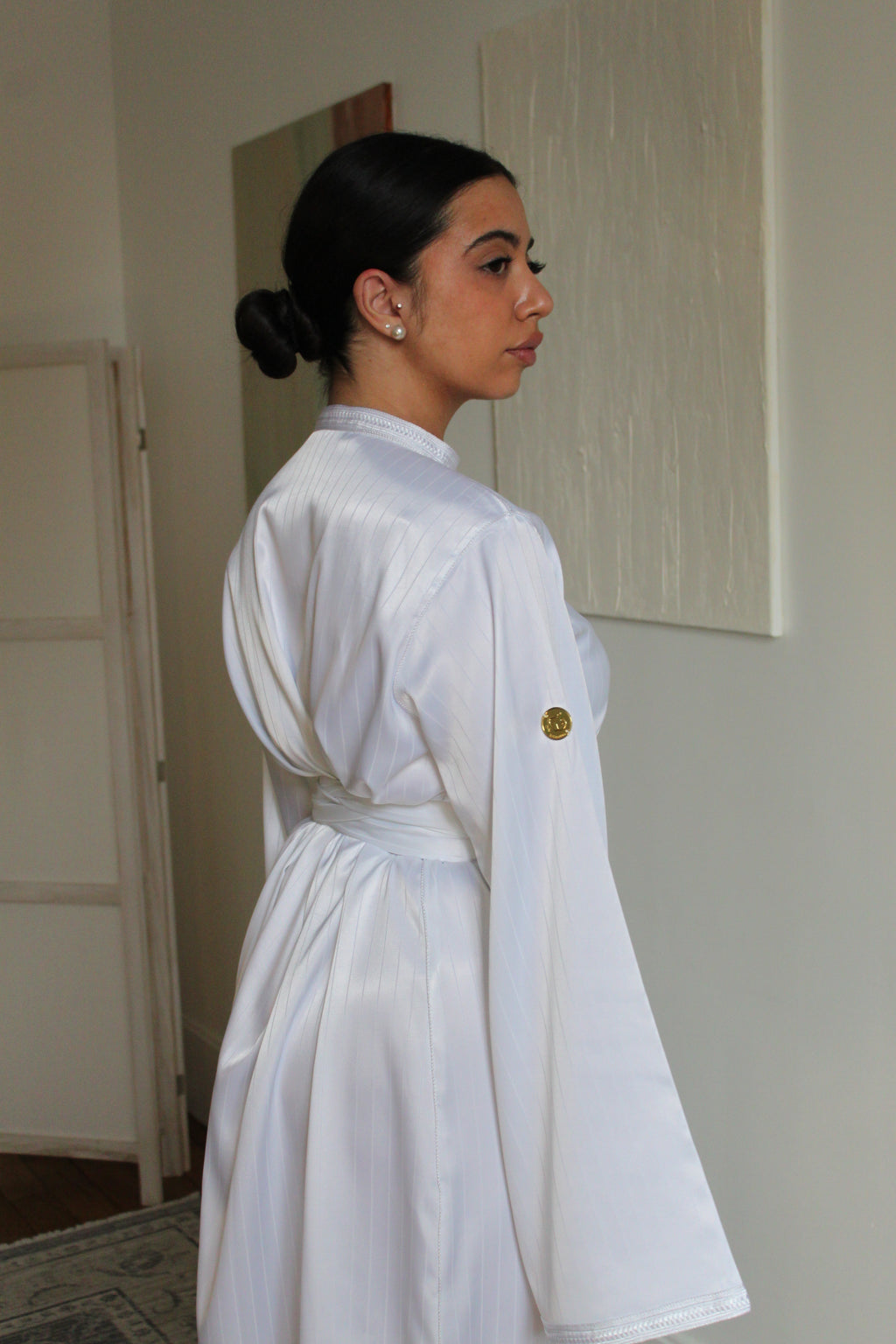 Caftan avec son kimono en brocard - blanc