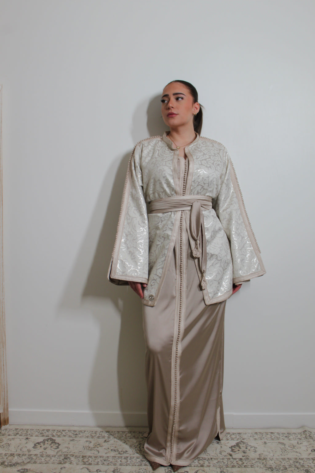 Caftan avec kimono court - IVOIRE/NUDE