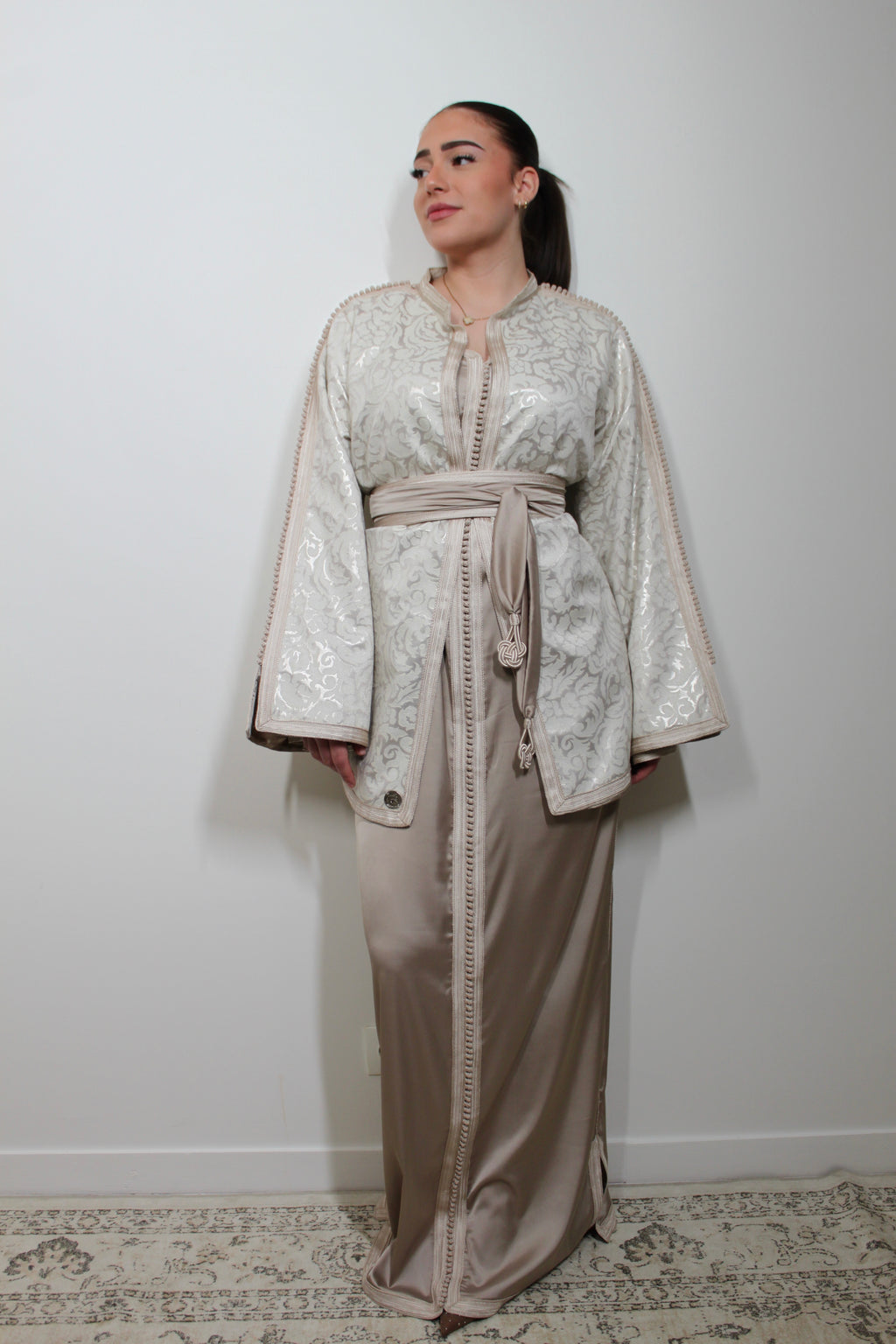 Caftan avec kimono court - IVOIRE/NUDE