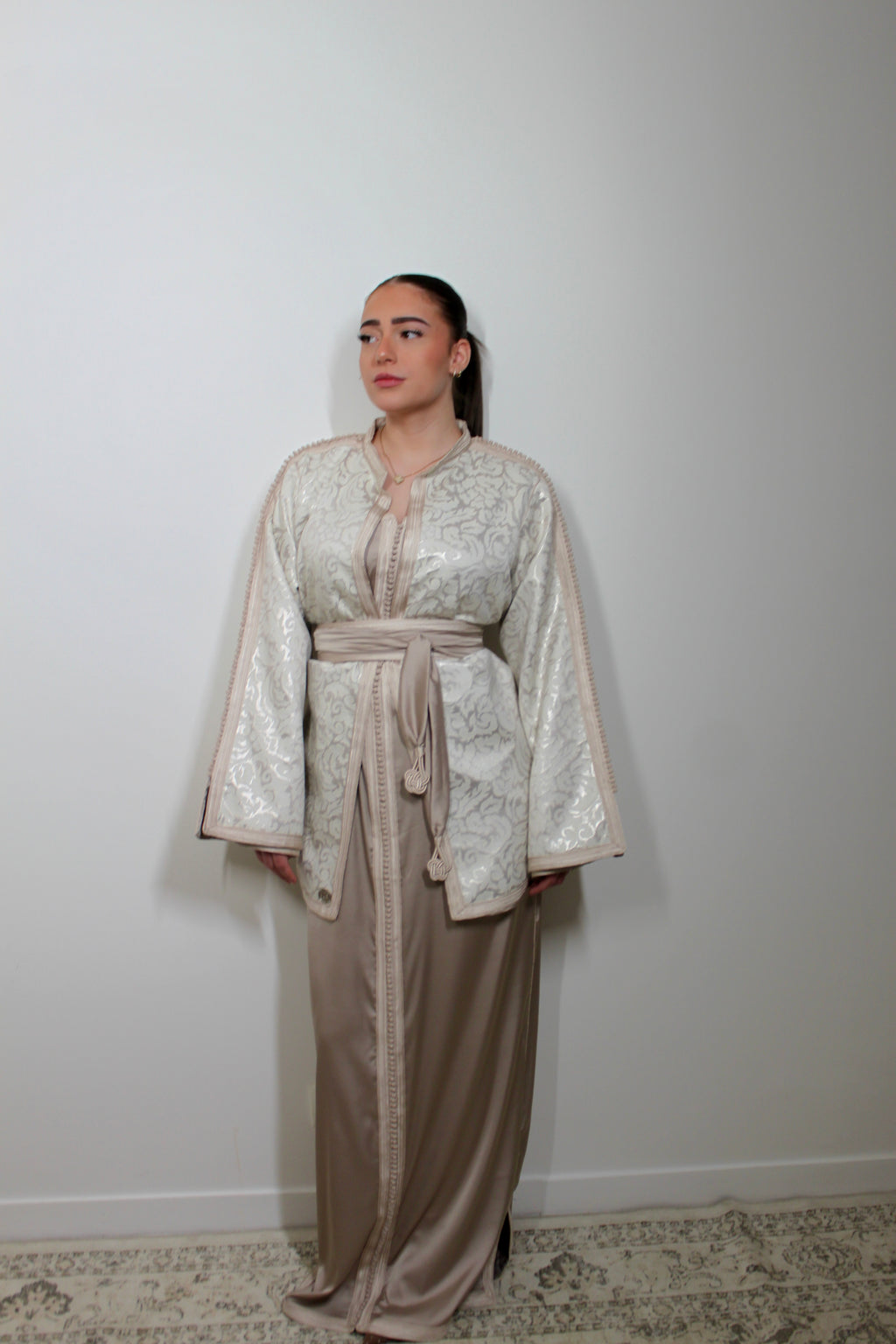 Caftan avec kimono court - IVOIRE/NUDE