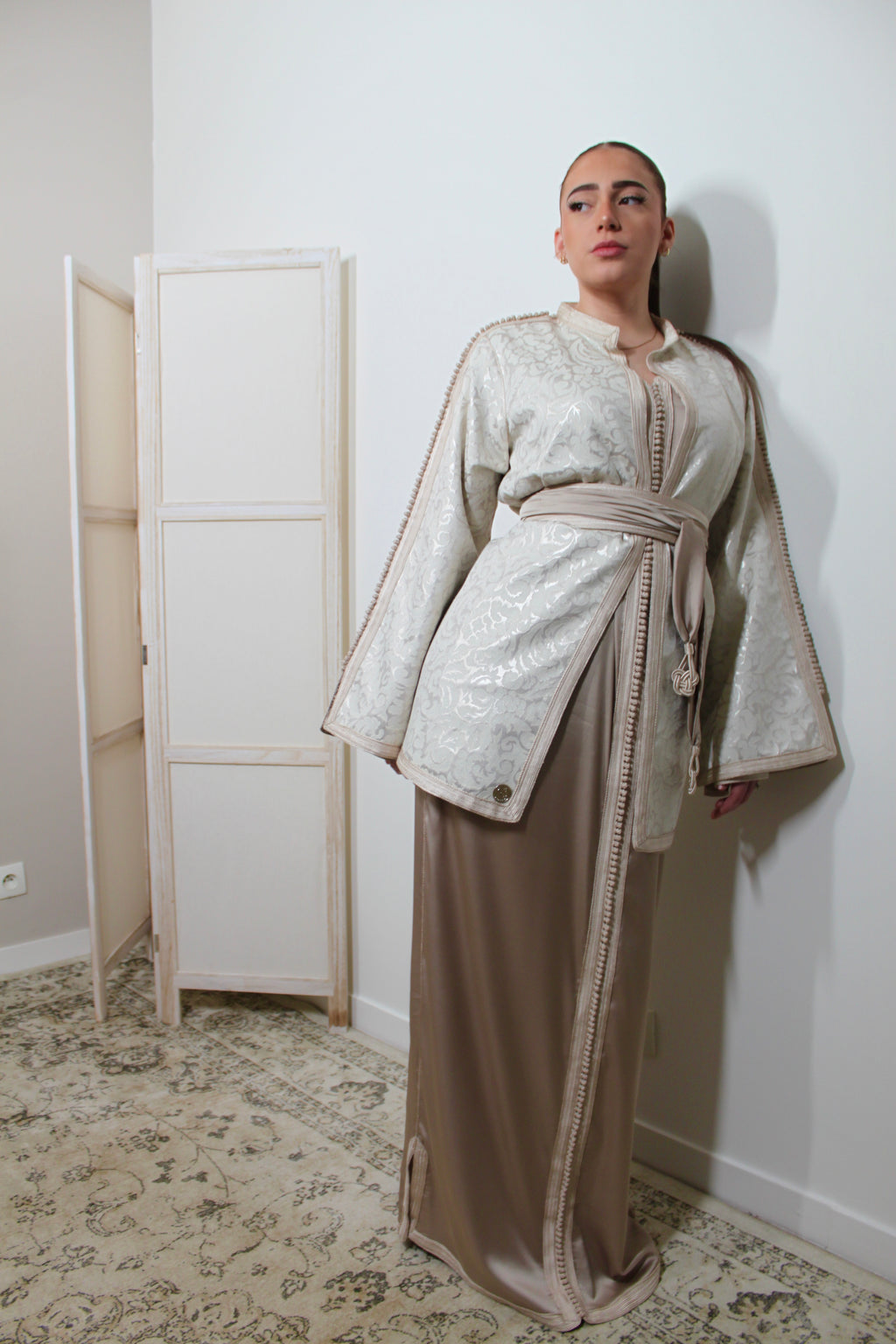 Caftan avec kimono court - IVOIRE/NUDE
